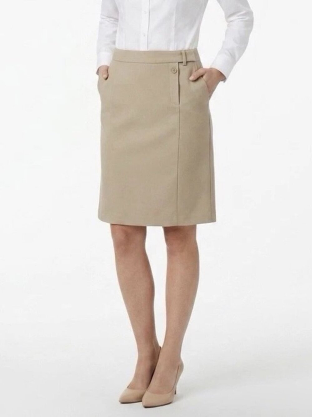 United Colors of Benetton Women's Vintage Pencil Skirt EU 40 US 8 Tan Stretch